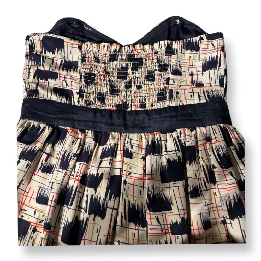 Anthropologie Navy Blue 100% Silk “Blurred Shapes Dress” by Burlapp Size 4 - Picture 4 of 8
